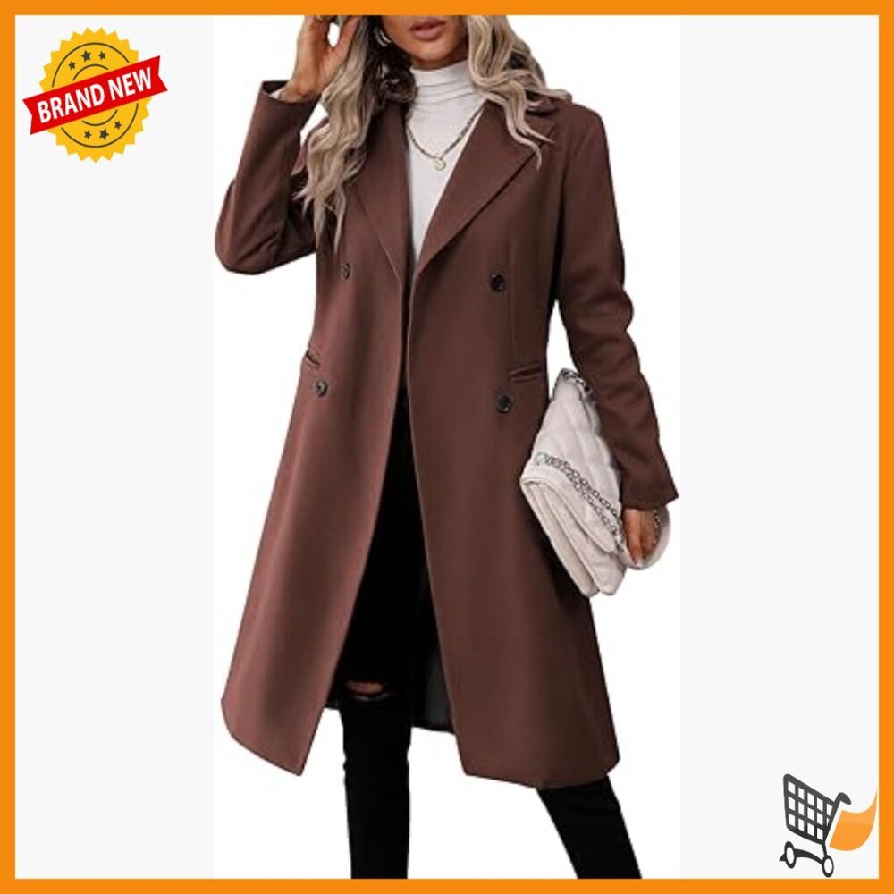 Women's Long Slim Fit Pea Coat Double Breasted Wool Blend Winter Jacket